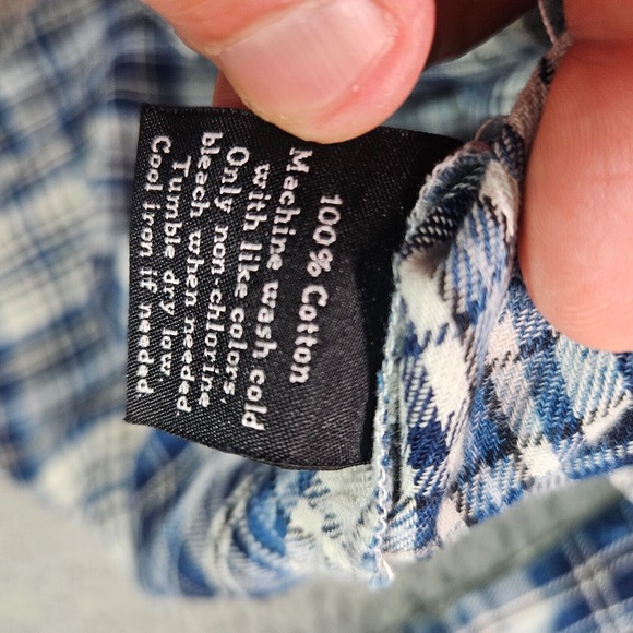 Rock & Republic Shirt Top Women Medium Blue White Plaid Button Up Long Sleeve -M - Picture 5 of 11